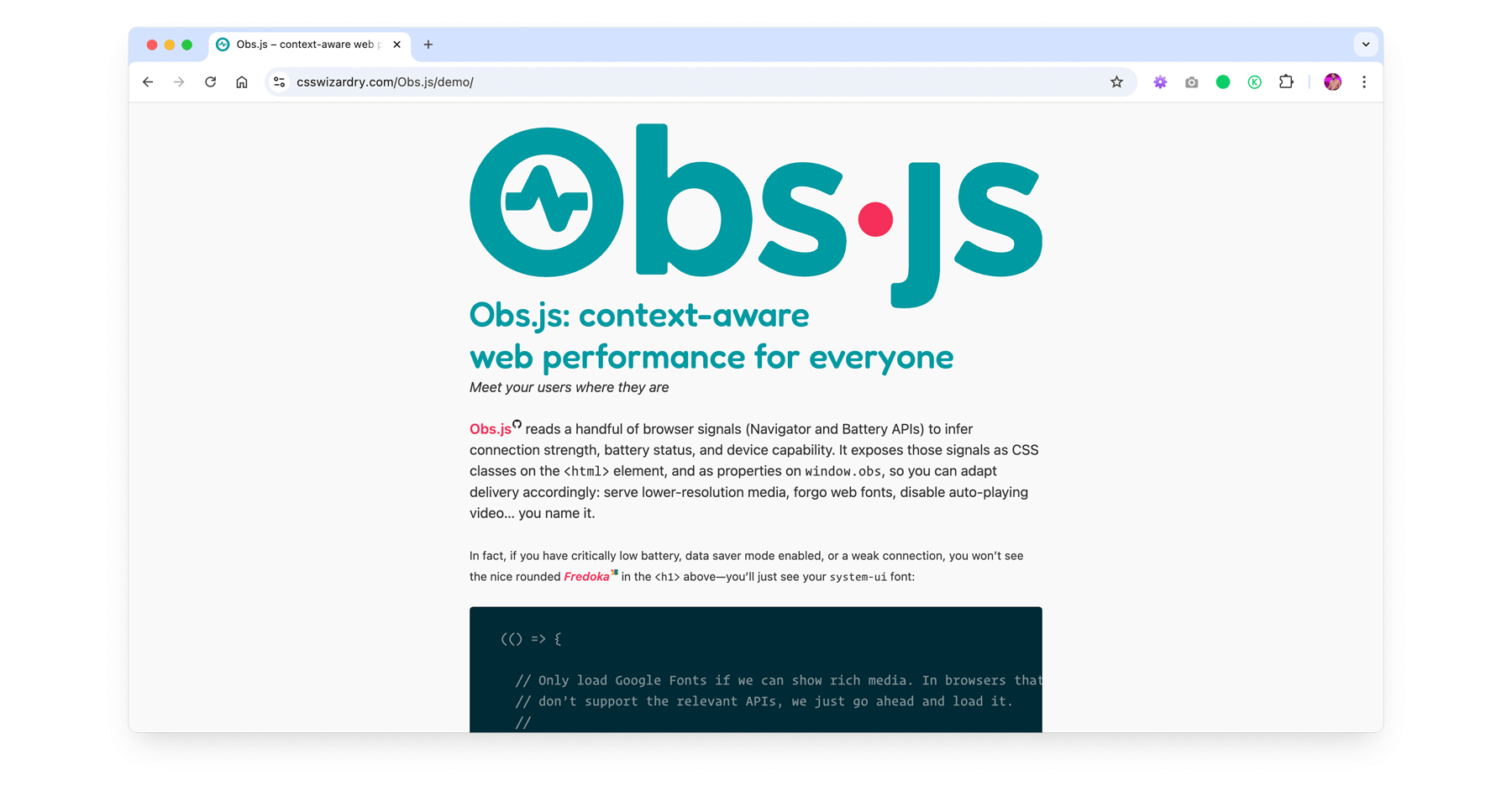 Poster for Obs.js – context-aware web performance for everyone
