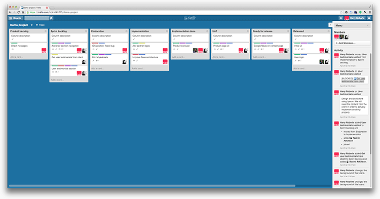 A screenshot of my Trello board